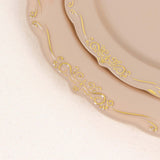 Taupe / Gold Embossed Scalloped Edges Dinner Plates